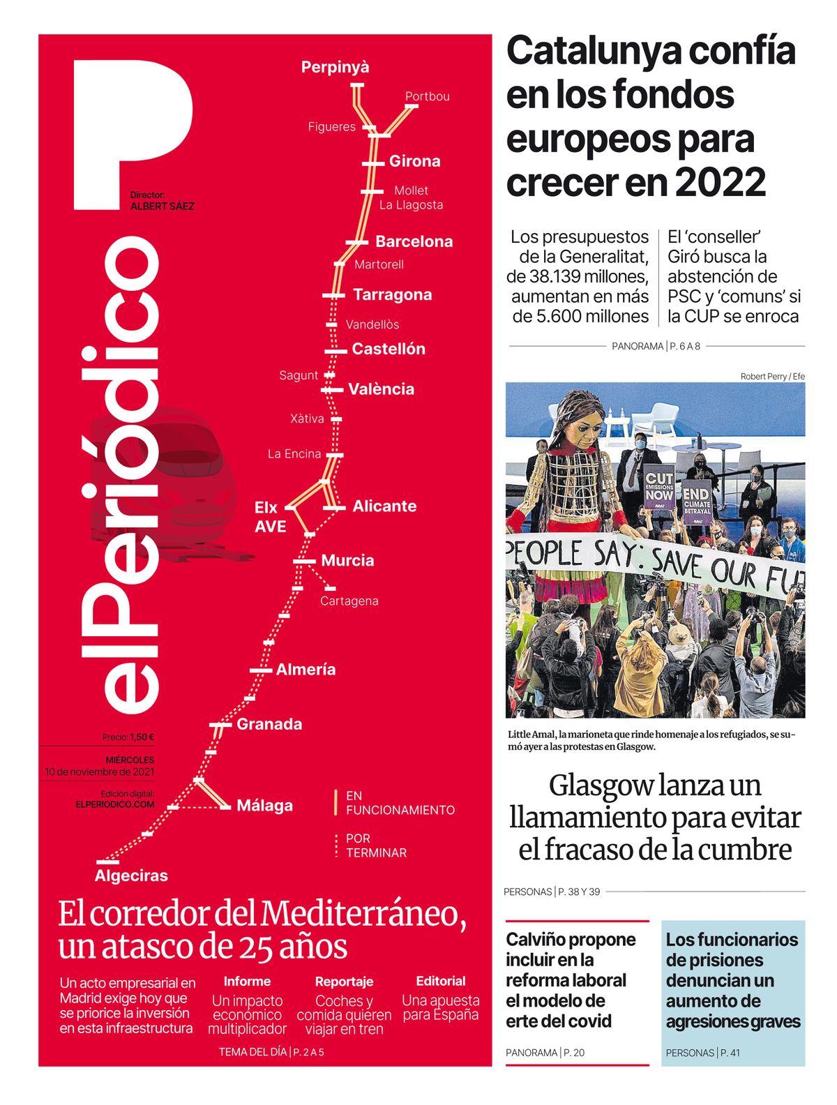 La portada de EL PERIÓDICO del 10 de novembre de 2021 La portada de EL PERIÓDICO del 10 de novembre de 2021