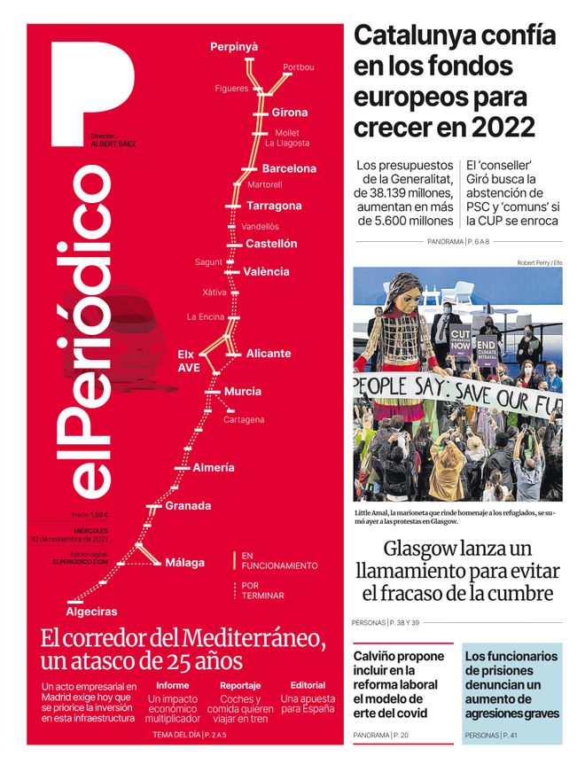 La portada de EL PERIÓDICO del 10 de novembre de 2021