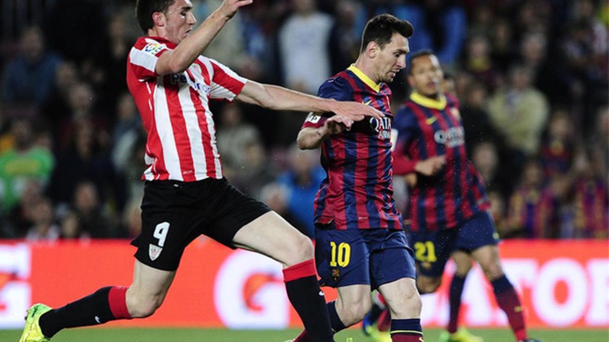 Laporte, en el Barça-Athletic de la Liga 2013-14