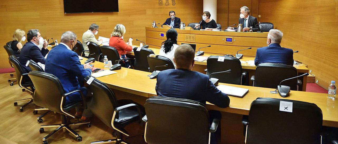 Diputados participan en la Comisión de Justicia, Gobernación y Administración Local, ayer, en las Cortes valencianas. |