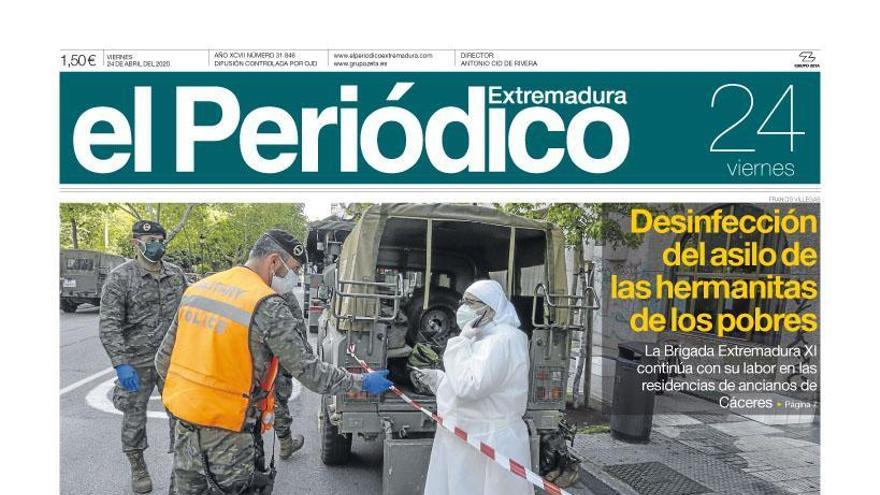 Esta es la portada de EL PERIÓDICO EXTREMADURA correspondiente al día 24 de abril del 2020