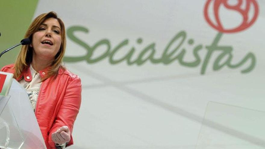 La secretaria general del PSOE andaluz y presidenta de la Junta, Susana Díaz, durante su intervención en un mitin del PSOE de Andalucía con motivo de la celebración y conmemoración del 28 de Febrero, día de la comunidad autónoma.