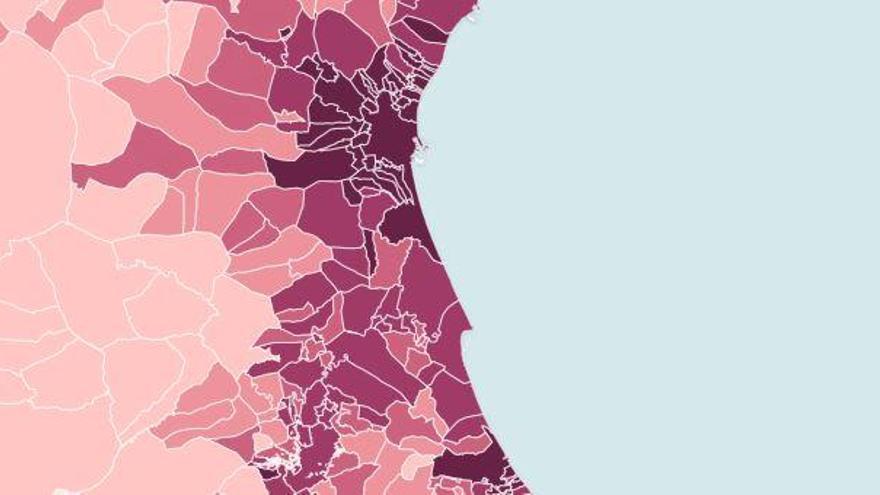 Vista del mapa demográfico elaborado por Levante-EMV.