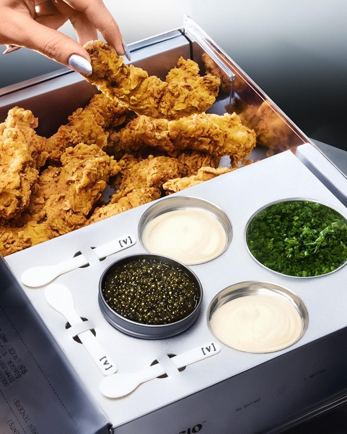 The Fritish chicken fakers with caviar and chives