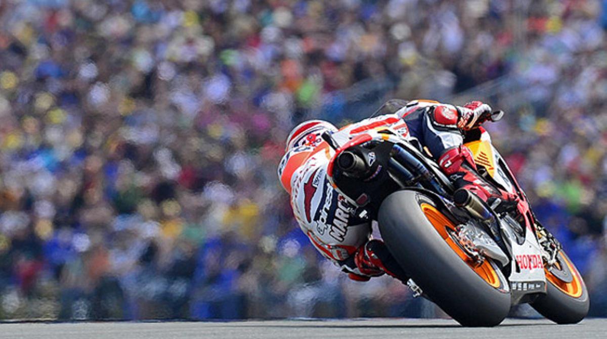 Marc Márquez, durant la sessió d’entrenaments del GP d’Alemanya, aquest dissabte a Sachsenring. Marc Márquez, durant la sessió d’entrenaments del GP d’Alemanya, aquest dissabte a Sachsenring.