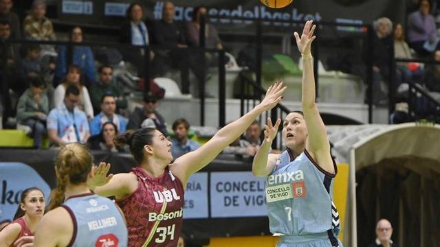 Cabrera, del Celta Femxa Zorka, lanza a canasta ante la riojana Sedlakova. |  Pablo H. Gamarra