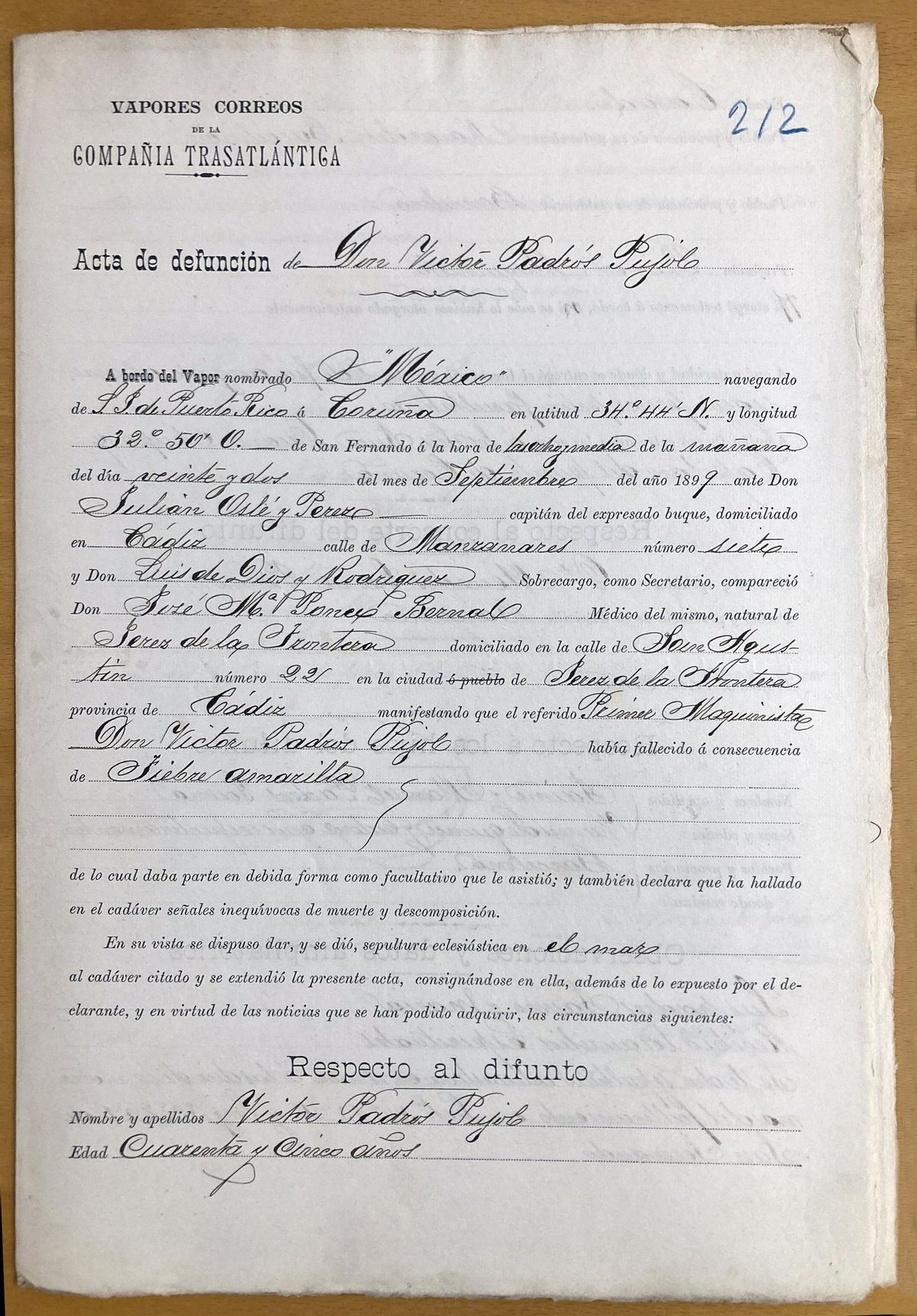 Acta de defunción de Victor Padros