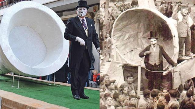 La carroza de mañana ya desfiló en Muro por Sant Antoni. A la derecha, la que participó en el carnaval de Andratx de 1935.