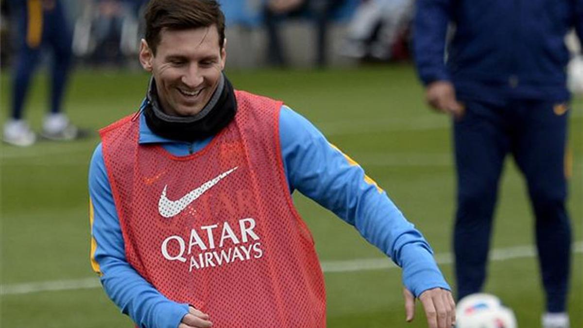 Leo Messi, durante el entrenamiento de este lunes en el Mini Estadi