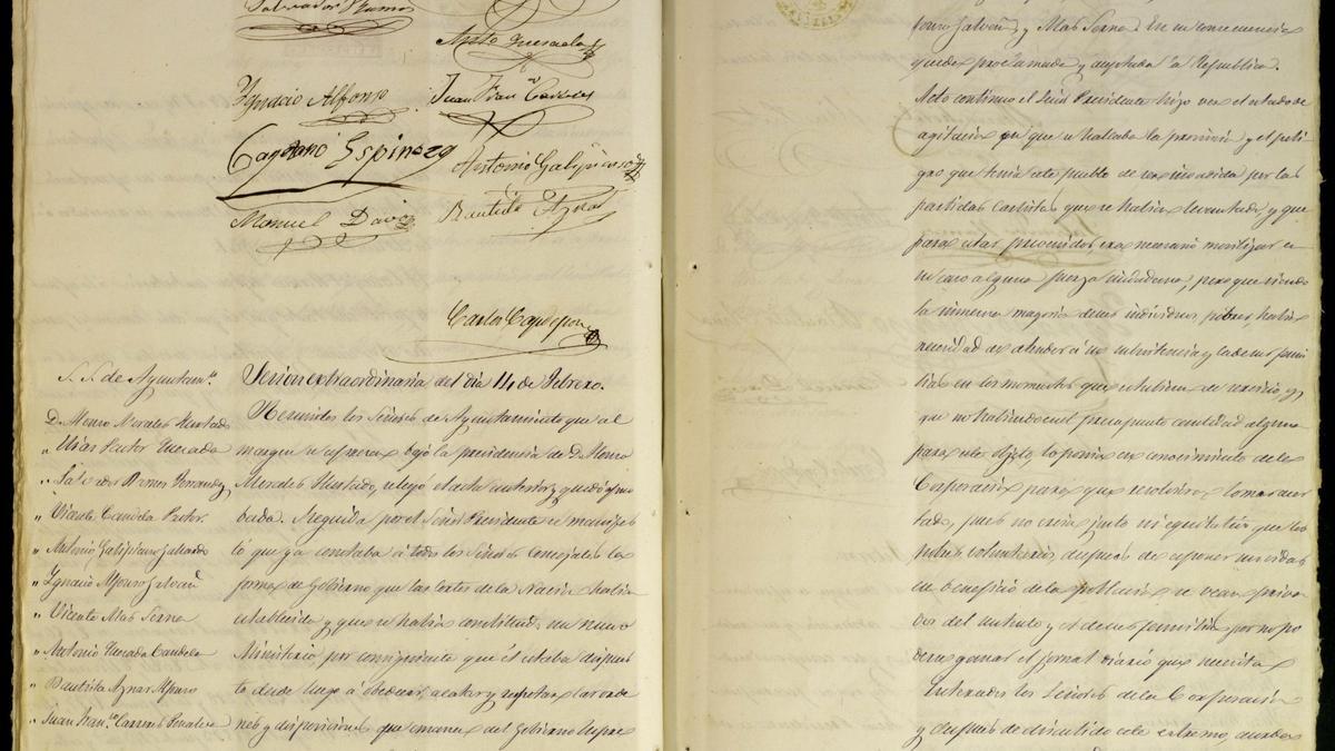 Una imagen del acuerdo municipal del que ahora se conmemora el 150 aniversario de la proclamación de la I República en Crevillent