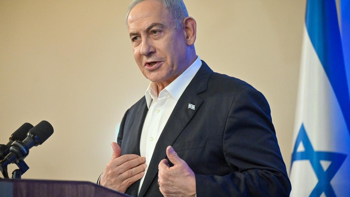 El primer ministro israelí, Binyamín Netanyahu, durante una rueda de prensa en Tel Aviv.