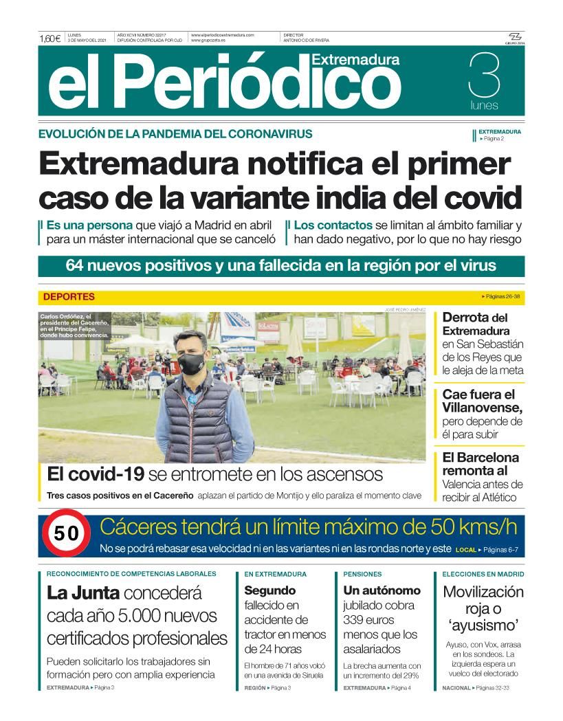 Consulta la portada correspondiente al día 3 de mayo del 2021