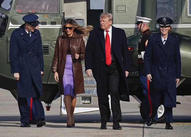 Melania Trump con total look de cuero