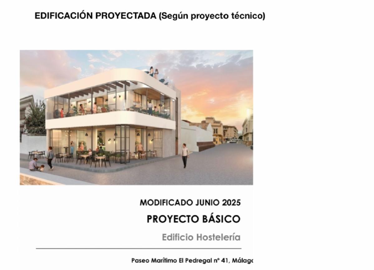 Imagen del restaurante proyectado en Pedregalejo, en el escrito de los vecinos al Defensor del Pueblo Andaluz.