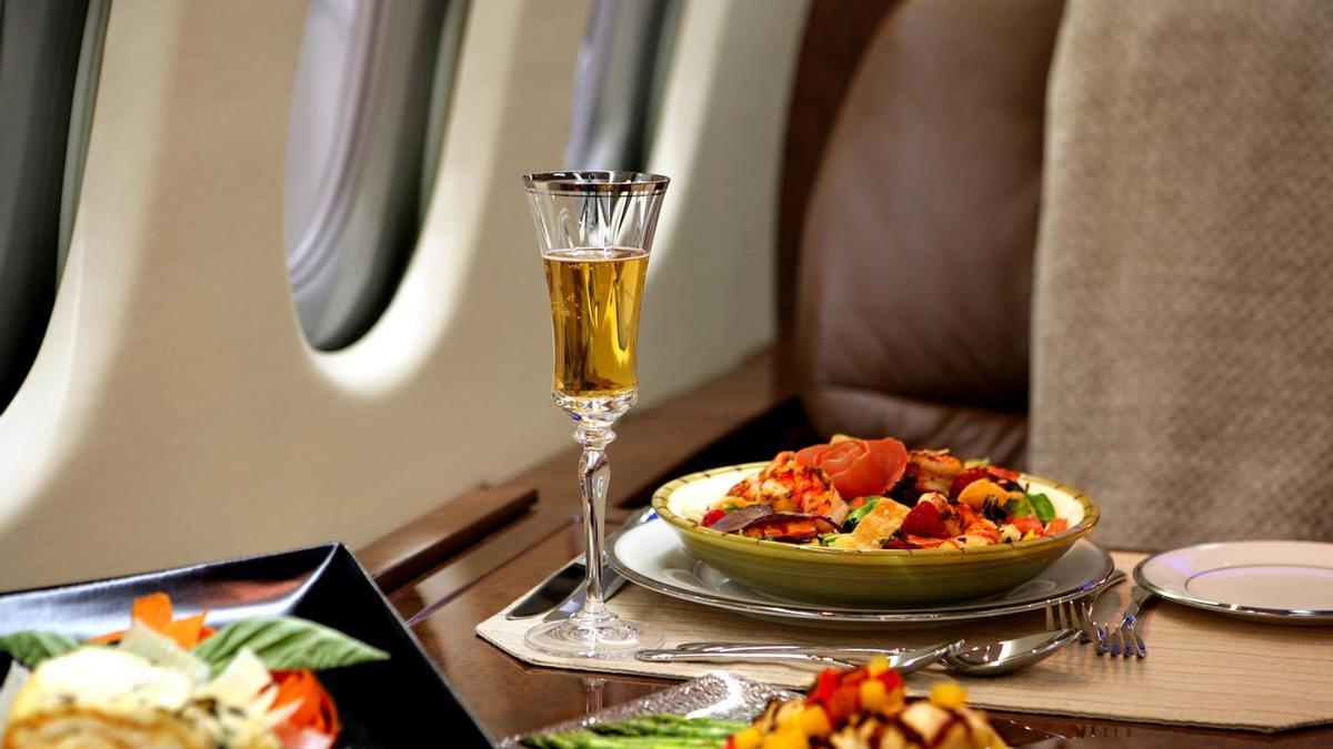 Fine dining in a luxury private jet