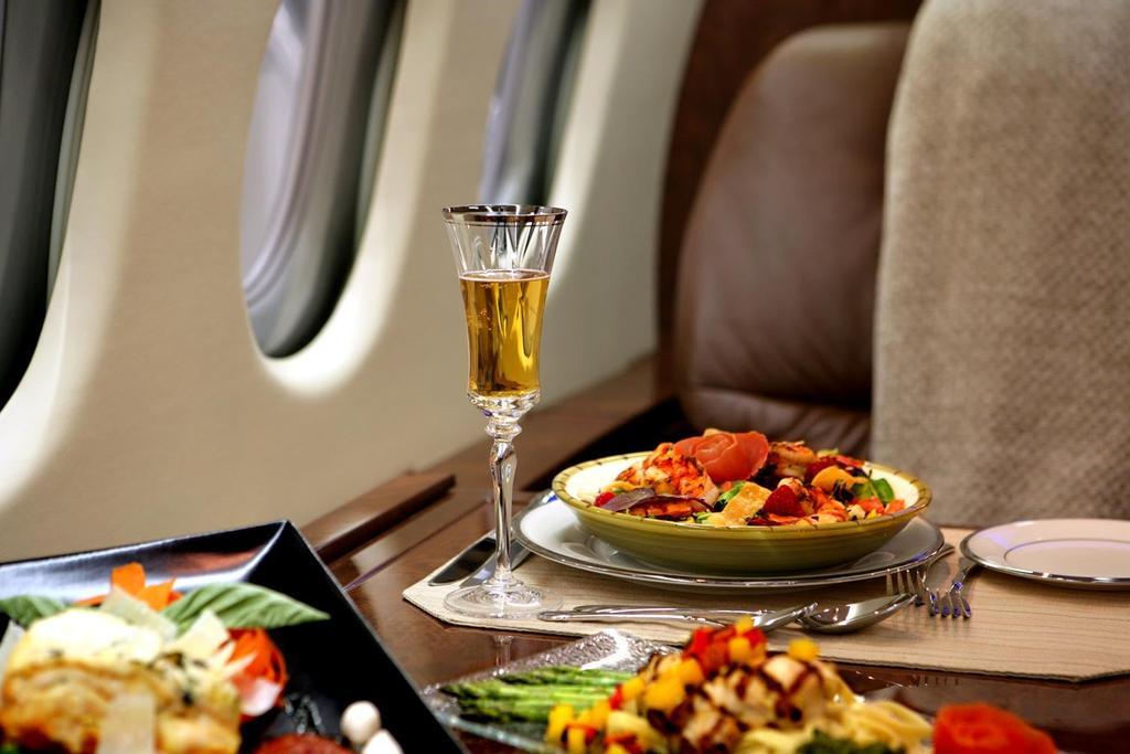 Fine dining in a luxury private jet