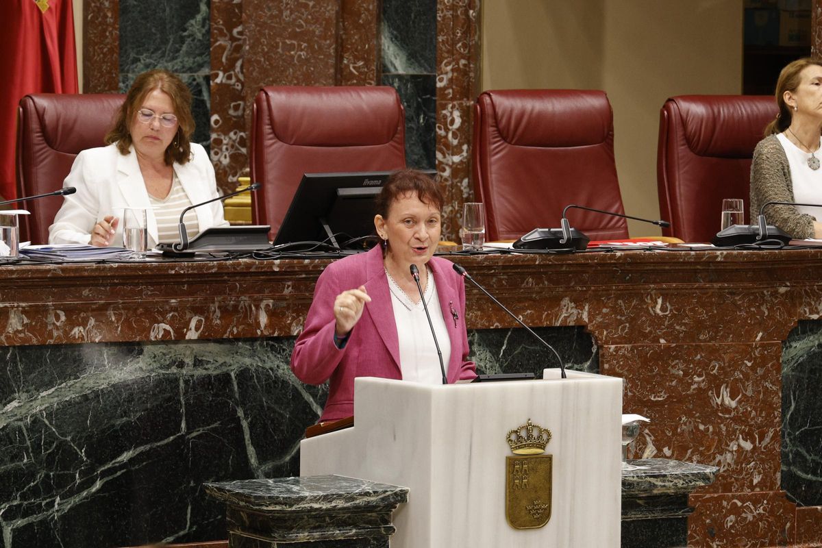 La diputada de Podemos, María Marín, este martes en la Cámara murciana.