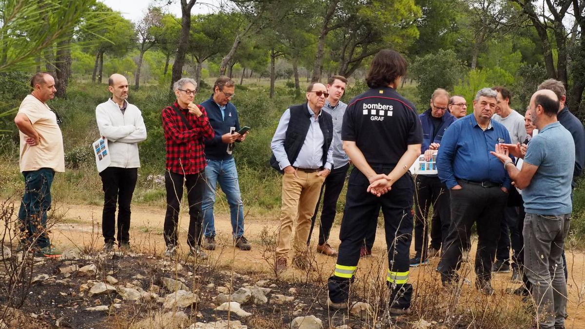 Un moment de la visita de membres de la Federació Europea de Municipis Forestals (FECOF) a Torroella amb tècnics i bombers.