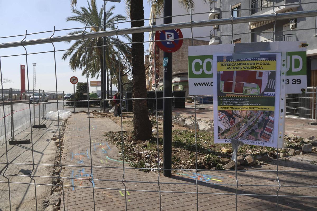 Imagen de la zona en obras en la parada de autobús frente a la Renfe.