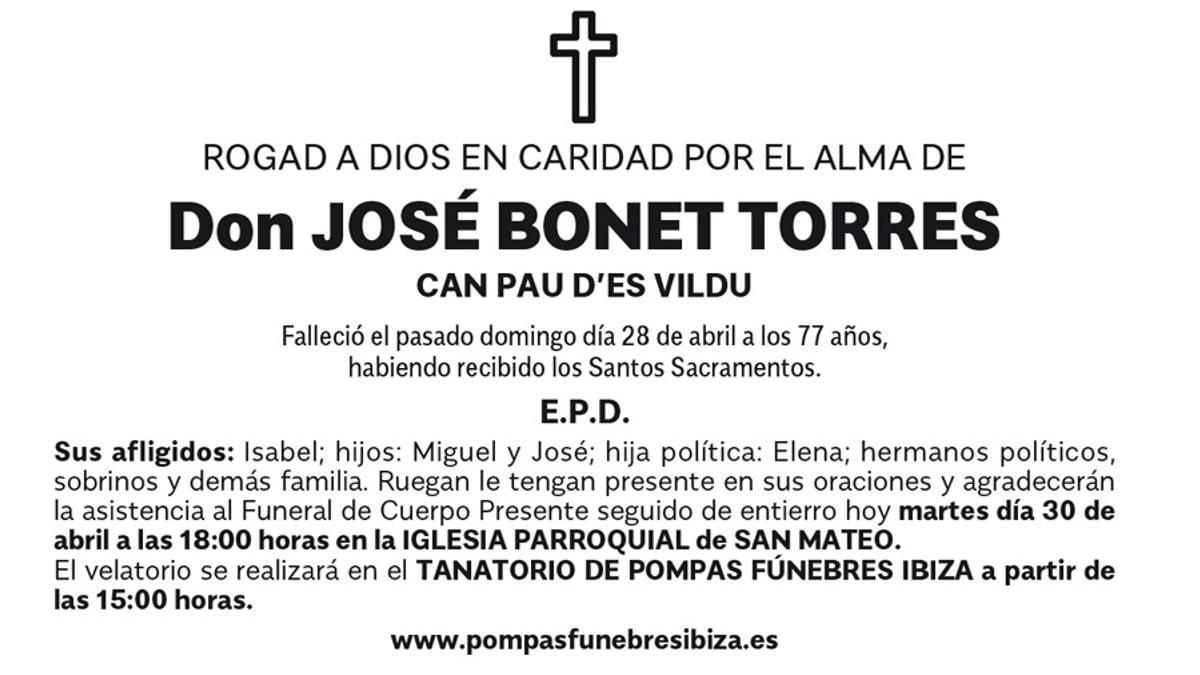 Esquela José Bonet Torres