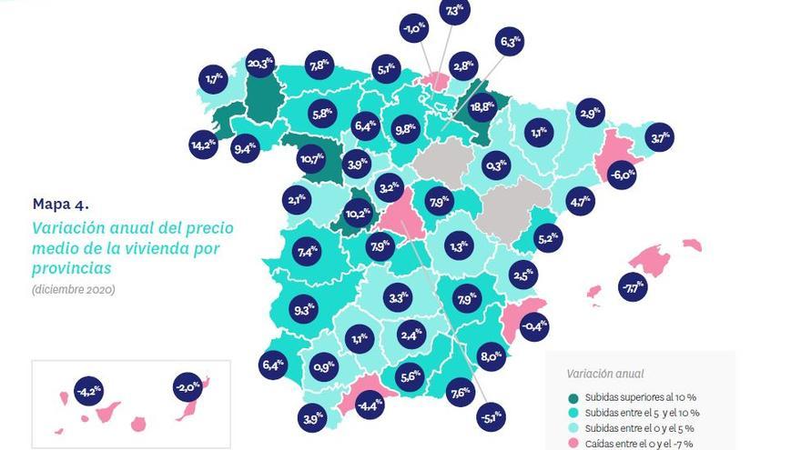 La evolución del alquiler por provincias.