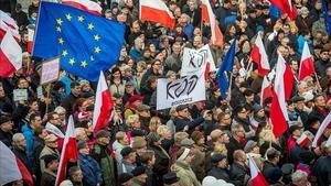 Manifestación contra el Gobierno de Ley y Justicia en la localidad polaca de Bydgoszcz.