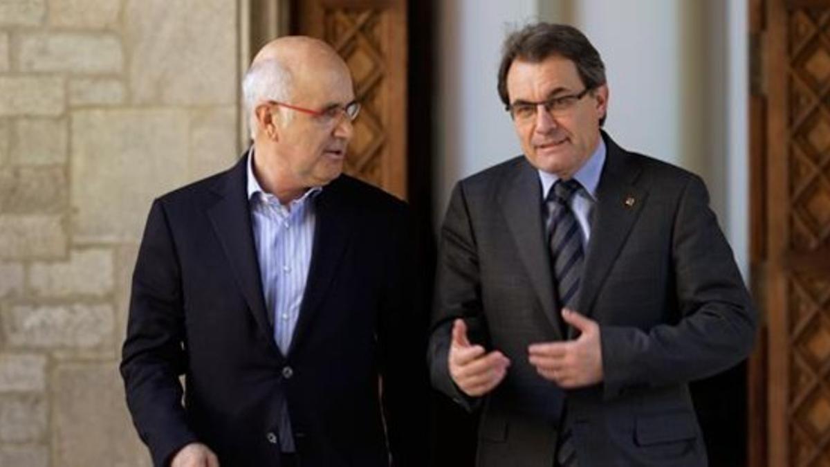 Josep Antoni Duran Lleida y Artur Mas, tras el encuentro que han mantenido este viernes en la Generalitat.