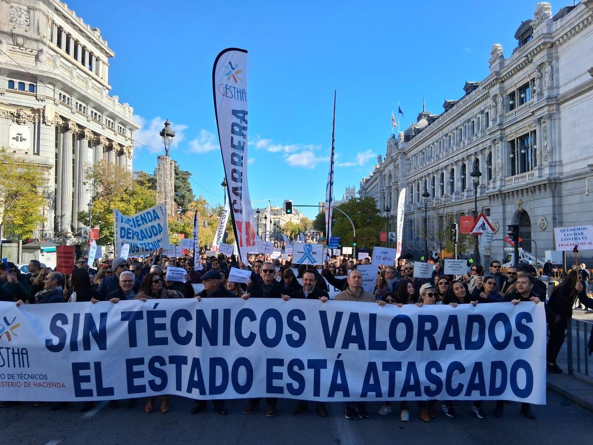 Cabecera de la manifestación, este miércoles por la mañana en Madrid.