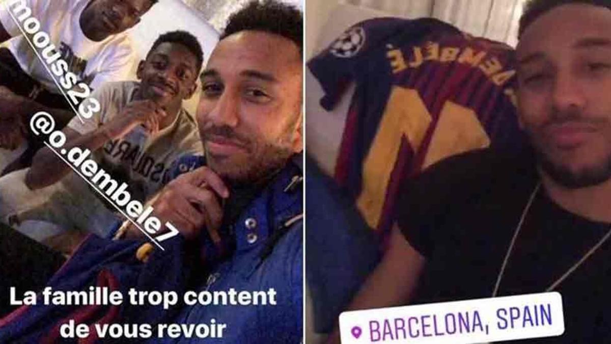 Aubameyang estuvo en Barcelona junto a Dembélé