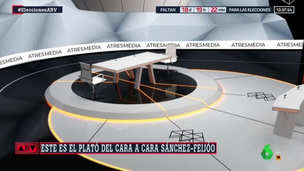 Plató del debate cara a cara entre Pedro Sánchez y Alberto Núñez Feijóo.