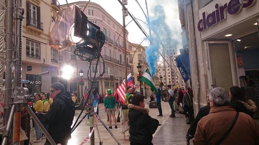 Rodaje en plena calle Larios de un anuncio publicitario.