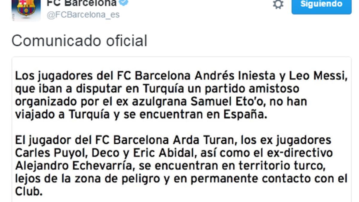 Comunicado oficial del Barça