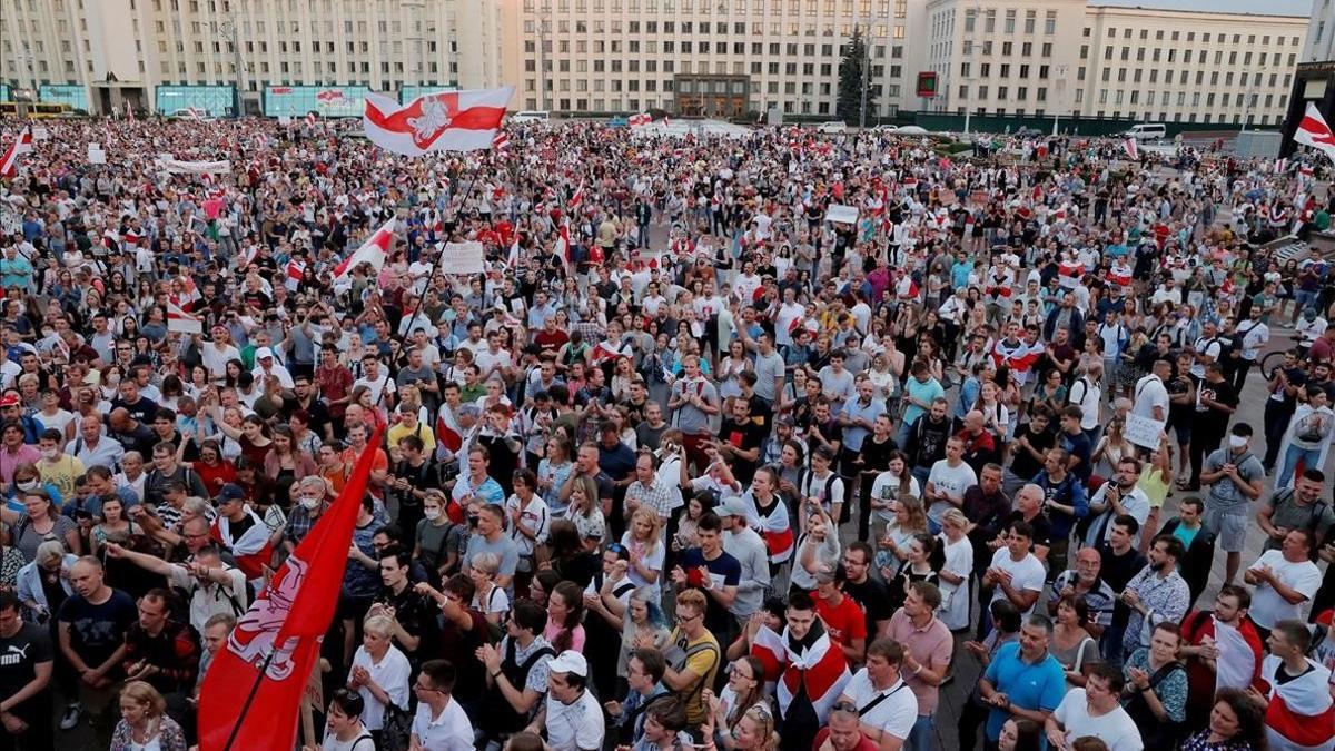 Manifestación contra Lukashenko en Minsk.