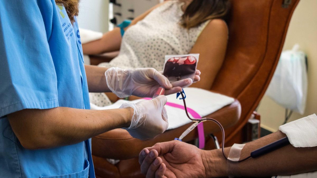 La enfermera del Servicio Canario de la Salud atiende a un donante.