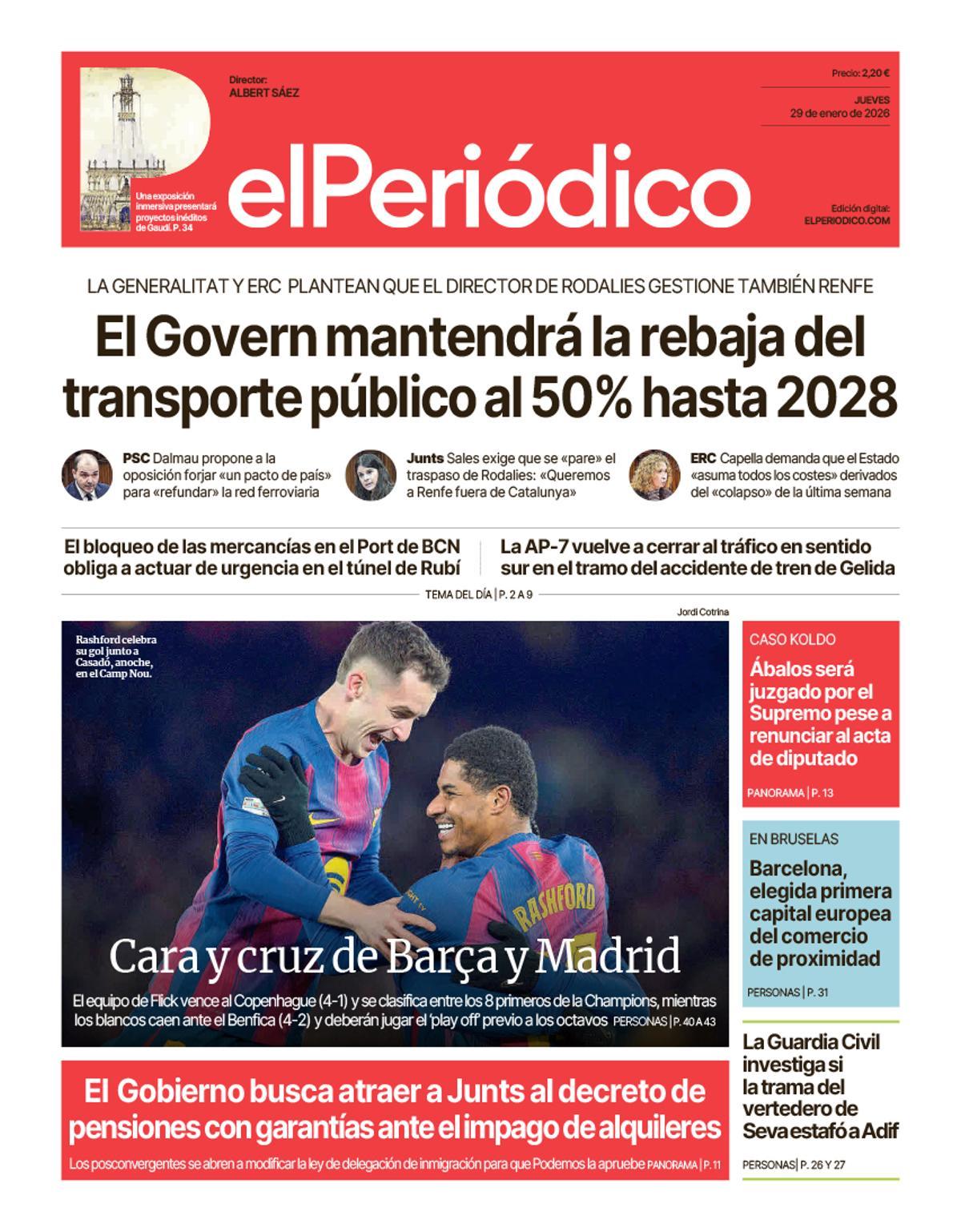 La portada de EL PERIÓDICO del 29 de enero de 2026