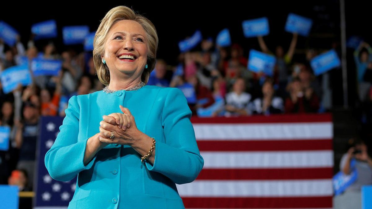 U.S. Democratic presidential nominee Hillary Clinton takes the stage at a campaign rally in Cleveland