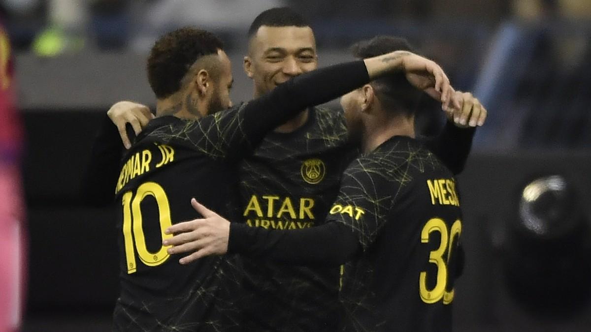 Messi, Neymar y Mbappé celebran su gol en Arabia Saudí