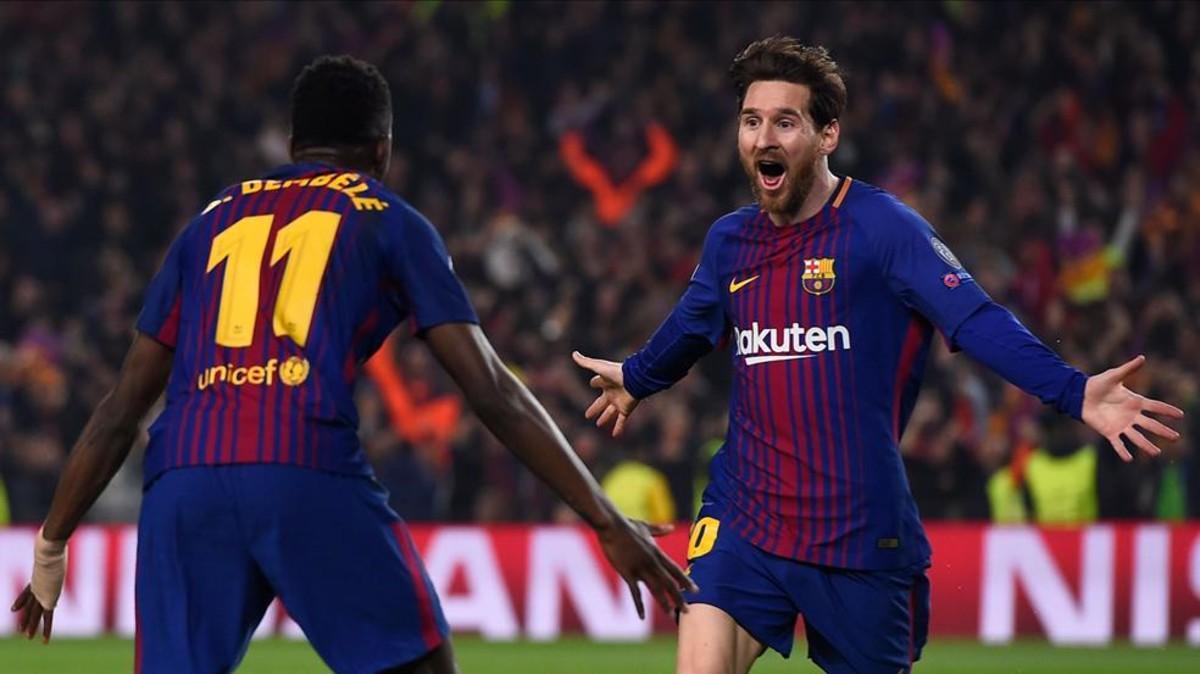 Messi y Dembélé celebraron el segundo gol, obra del francés