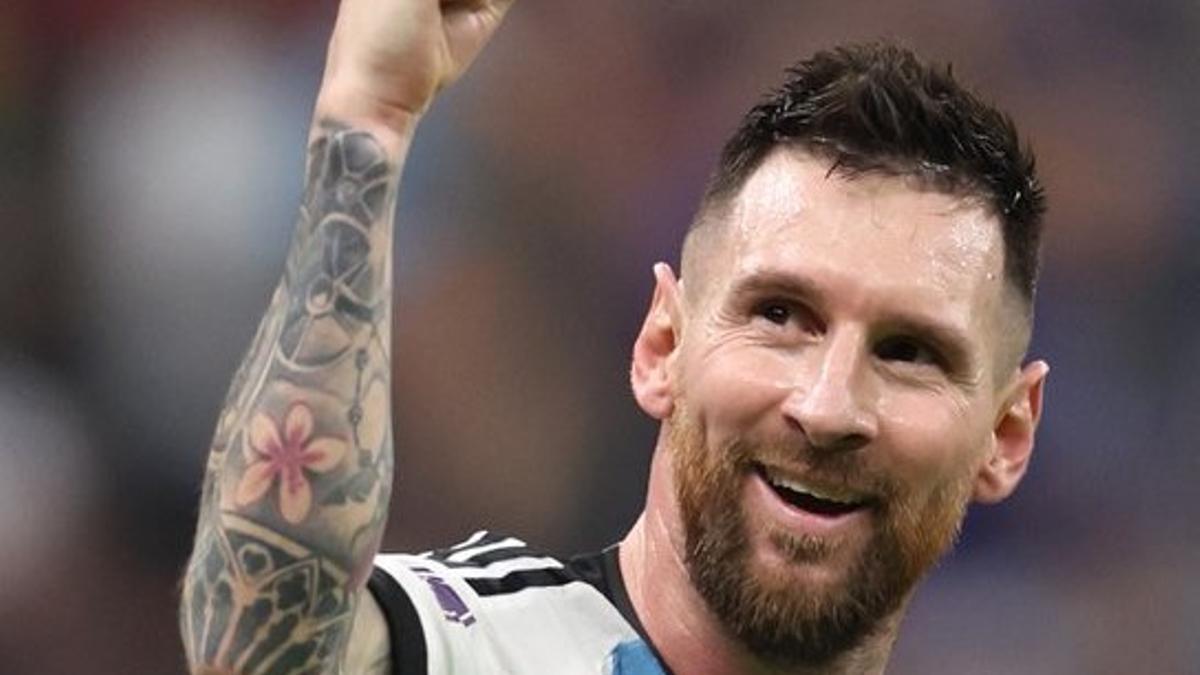 Messi celebra su gol de penalti ante Croacia.