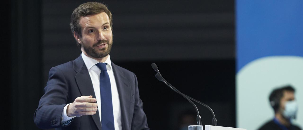 El expresidente del PP Pablo Casado, en su intervención en el XX Congreso extraordinario del PP.