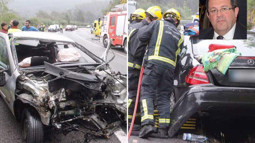 Violento accidente entre dos coches en Marín