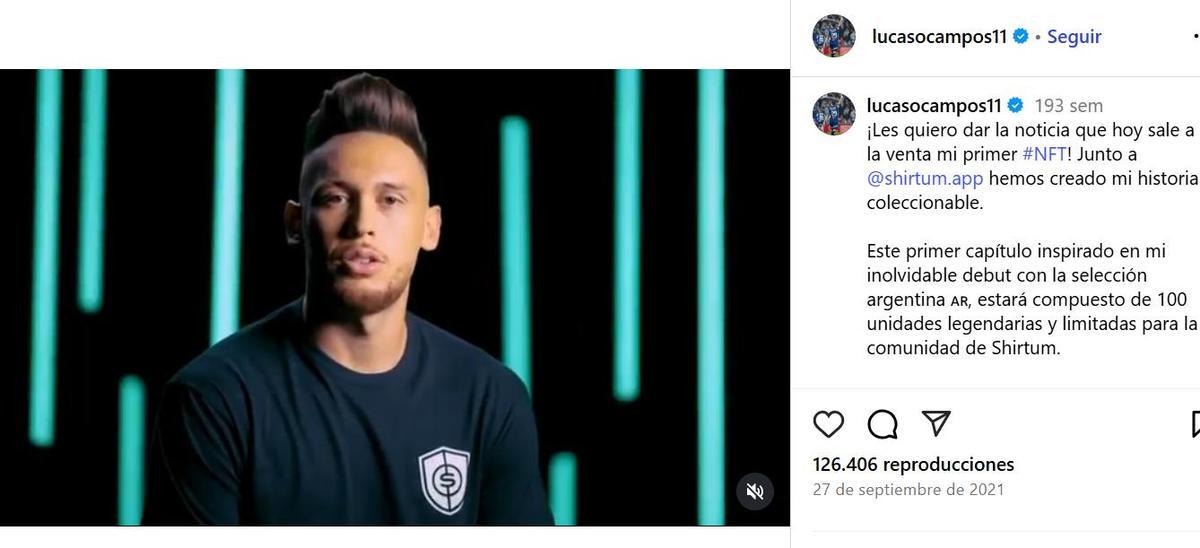 Pantallazo de la cuenta de Instagram donde Lucas Ocampos promocionaba en 2021 el proyecto de Shirtum. Pantallazo de la cuenta de Instagram donde Lucas Ocampos promocionaba en 2021 el proyecto de Shirtum.