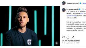 Pantallazo de la cuenta de Instagram donde Lucas Ocampos promocionaba en 2021 el proyecto de Shirtum.