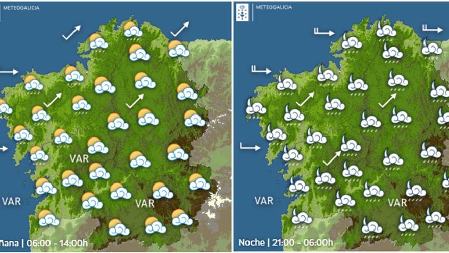 Previsión del tiempo en Galicia para el jueves, con varias zonas con vientos de dirección variable
