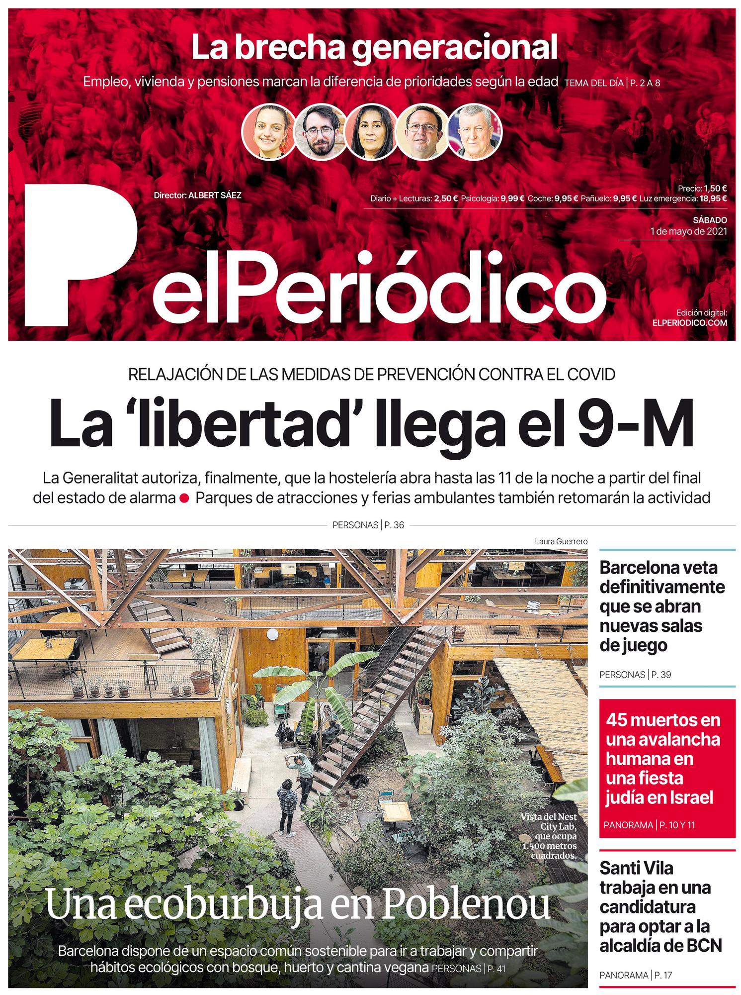 La portada de EL PERIÓDICO del 1 de mayo de 2021