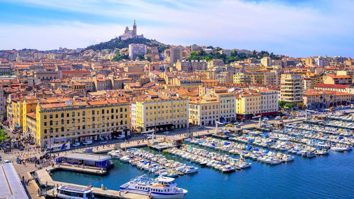 View of the historical old town of Marseilles, France