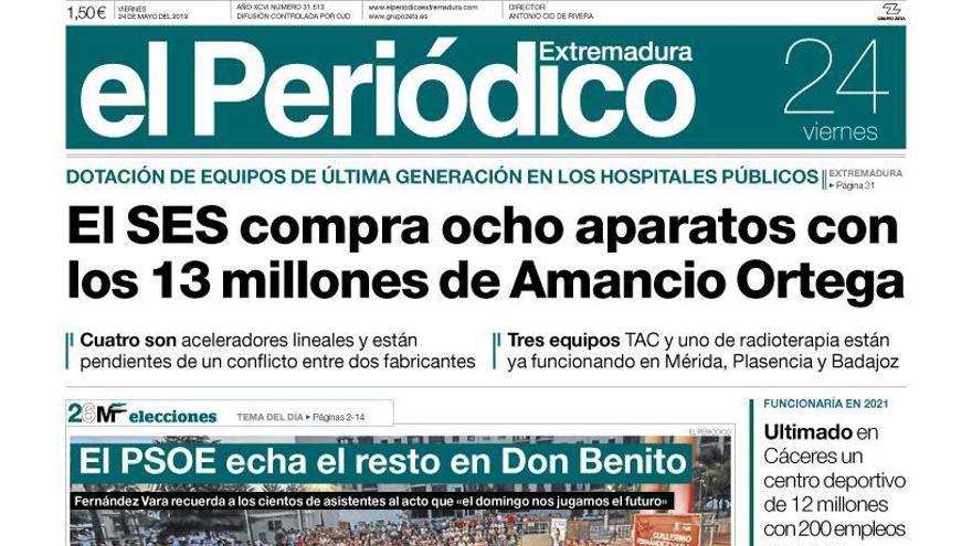 Esta es la portada de EL PERIÓDICO EXTREMADURA correspondiente al día 24 de mayo del 2019