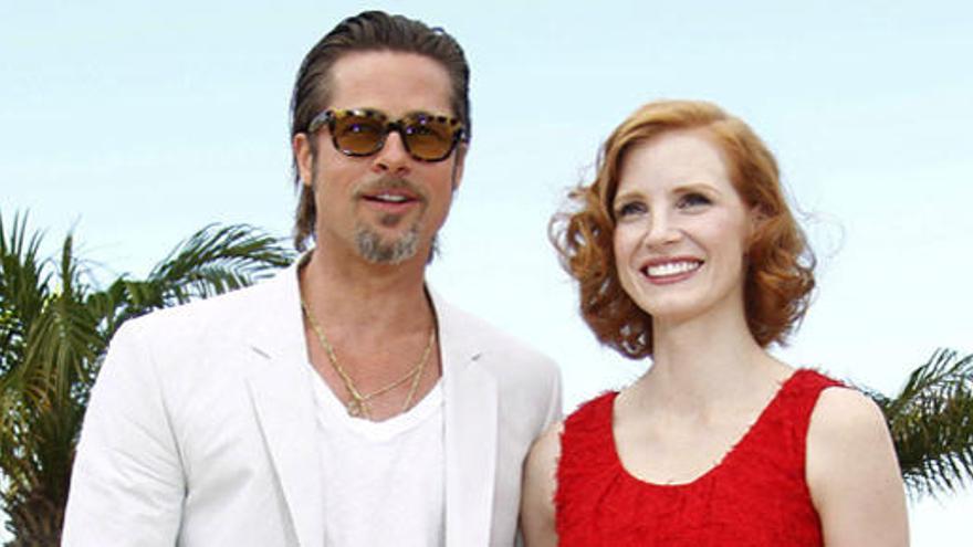 Brad Pitt y Jessica Chastain  durante la presentación de la película &#039;The Tree of Life&#039; en Cannes