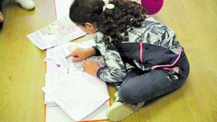 Una alumna revisa sus deberes antes de entrar en clase. |   // R. CUGAT