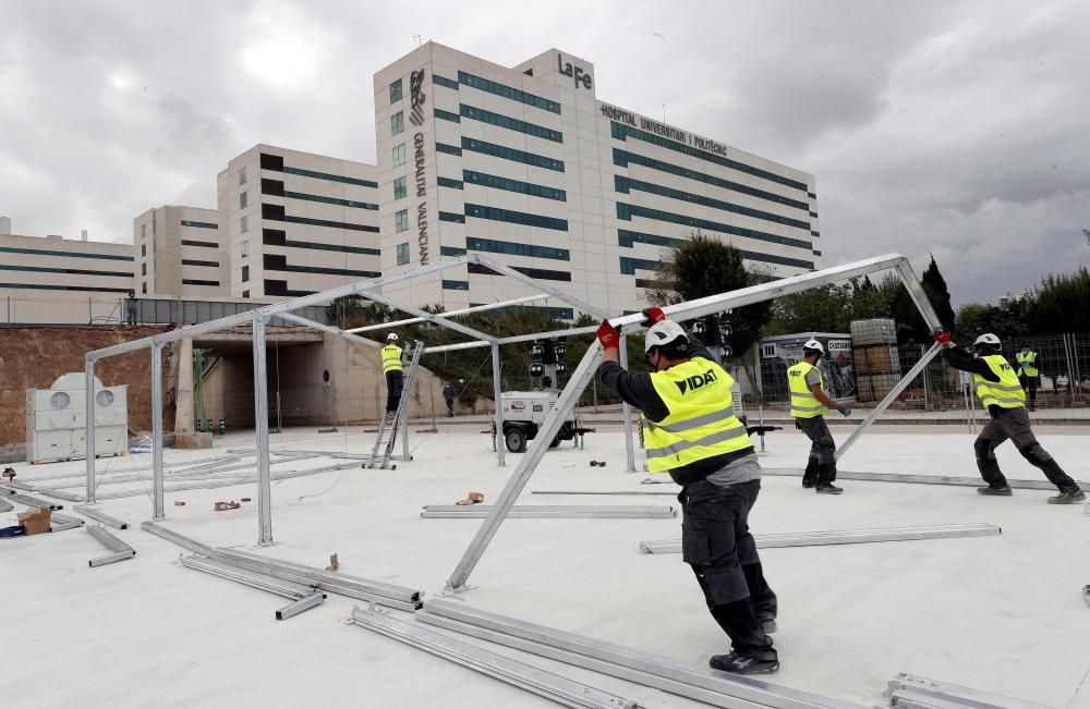 Empieza el montaje del hospital de campaña de València en la Fe